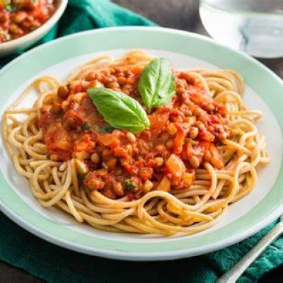 Vegan pasta met linzen voor 5 personen