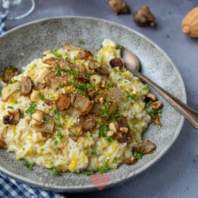Boekweit risotto met krokante aardpeer en hazelnoten
